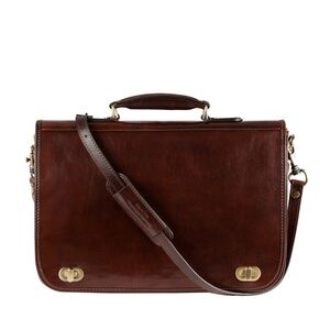 Time Resistance Leather Briefcase Italian Full Grain Leather Lapto Bag